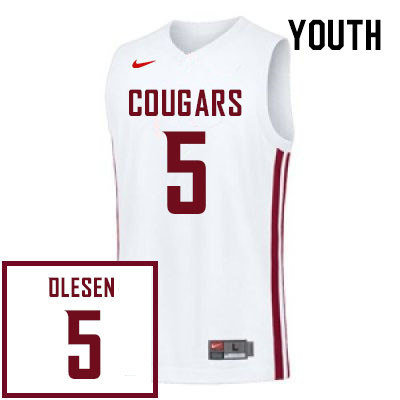 Youth #5 Ben Olesen Washington State Cougars College Basketball Jerseys Stitched Sale-White